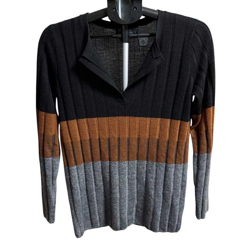 Pendleton V-Neck Sweater Womens Med Petite Cable Knit Pullover Wool Color Block